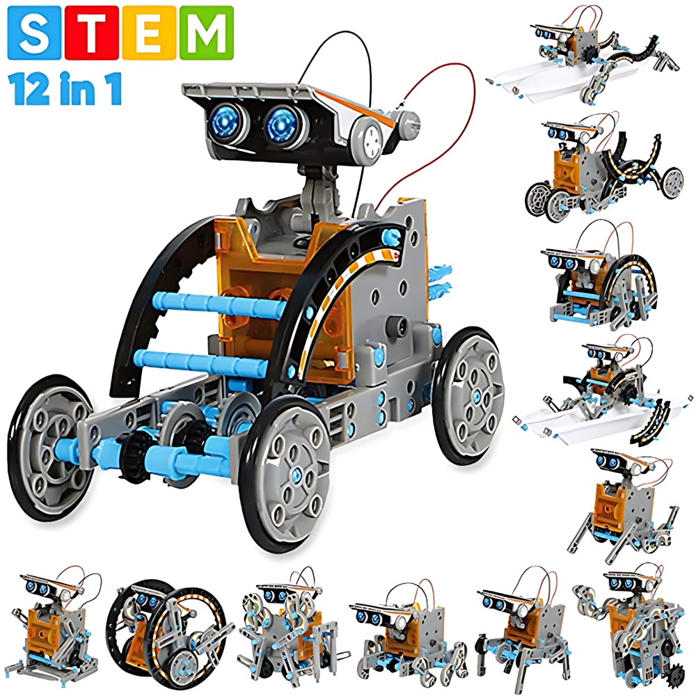 Science Toys Diy - مجموعة مكعبات بناء روبوت شمسي 12
